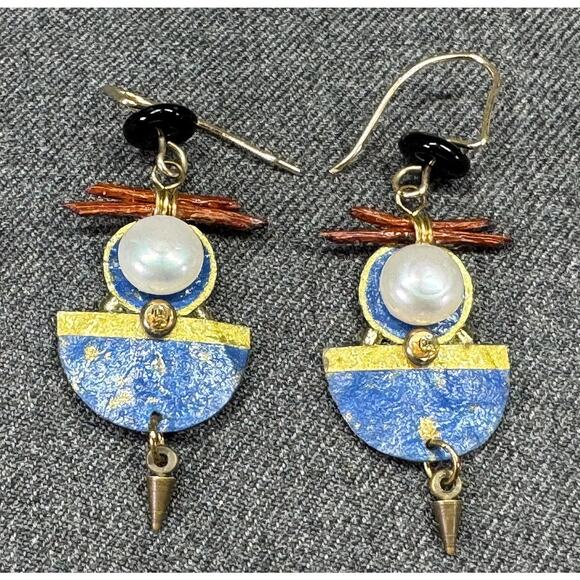 Vintage Handmade Mixed Material Hook Earrings - Picture 3 of 5